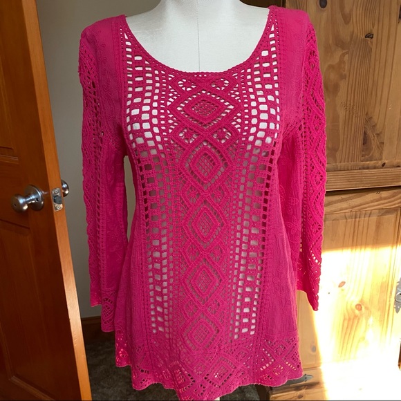 NWT Pink Shavonne Crochet Lace Top - Picture 8 of 14